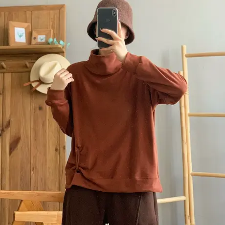 dza 复古套头宽松高领德绒卫衣女士秋冬漂亮打底上衣休闲短款长袖图片