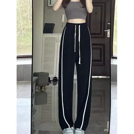 大码阔腿裤子女2022春秋宽松小个子高腰显瘦直筒休闲运动裤潮ins商品大图