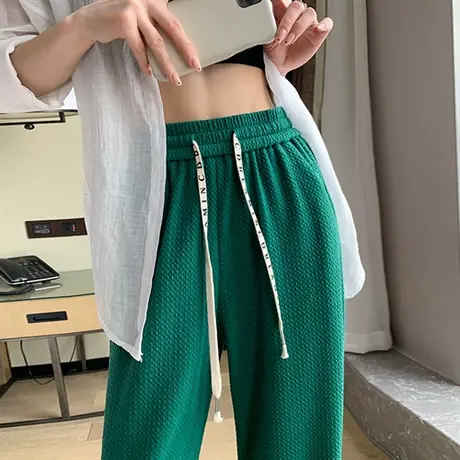 清仓捡漏~绿色泡芙阔腿裤女高腰垂感小个子宽松2023年夏季阔腿裤商品大图