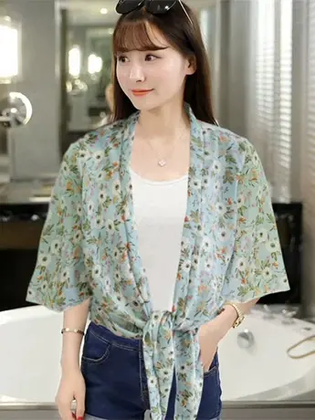 白色防晒衣女2023夏季新款雪纺中袖休闲衬衫宽松垂感衬衣薄款开衫图片