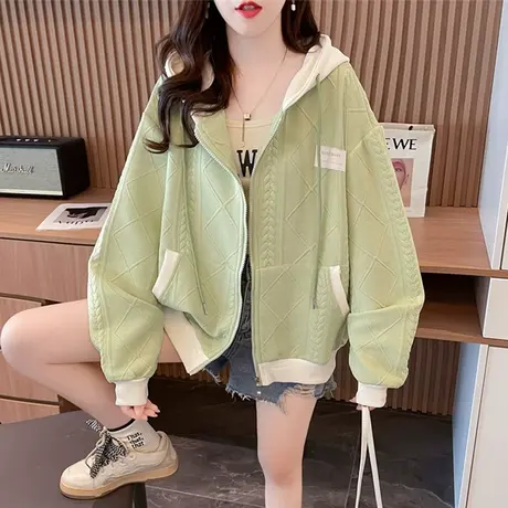 早秋小个子外套女春秋季韩版宽松初秋薄款撞色休闲棒球服开衫卫衣商品大图