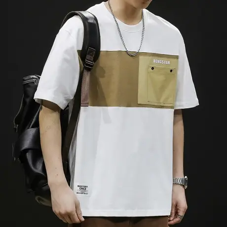 短袖t恤男士上衣宽松大码男装潮牌夏季2024新款重磅口袋男款体恤商品大图