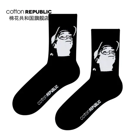 Cotton Republic/棉花共和国女士中筒袜秋冬保暖棉袜人头提花短袜商品大图