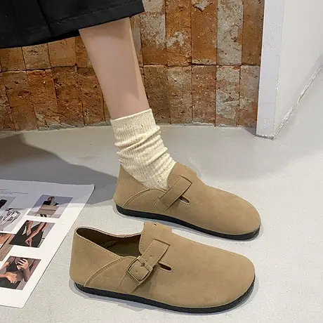 软底豆豆鞋女2024年新款春秋百搭日系学生圆头舒适平底一脚蹬单鞋商品大图