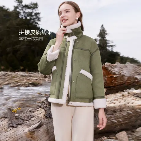 【直播间】香影麂皮绒短外套女2023冬装新款加绒高级感皮毛一体商品大图