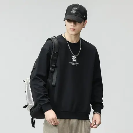 时尚百搭春秋款卫衣潮流圆领纯色男士卫衣潮流大码长袖休闲卫衣图片