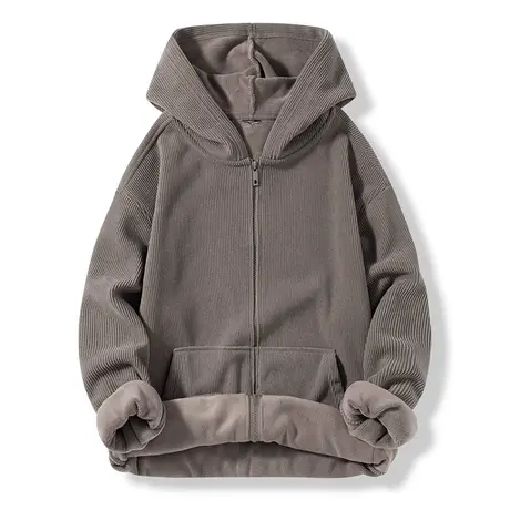 男士连帽加绒加厚卫衣冬季保暖拉链开衫外套潮牌百搭宽松打底衫男商品大图