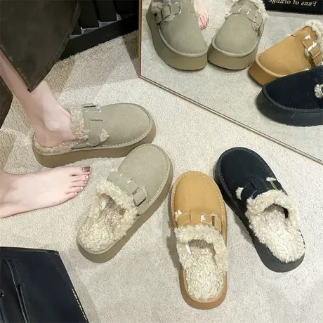 外穿拖鞋秋冬女款2023年新款懒人网红爆款棉拖羊羔雪地保暖毛毛鞋商品大图