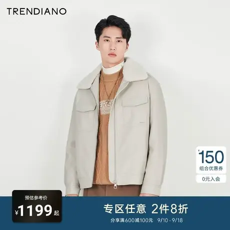 TRENDIANO官方男装冬季新款毛领仿皮皮衣外套男商品大图