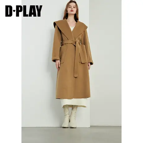 DPLAY冬季名媛气质驼色浴袍风羊毛双面呢大衣外套图片