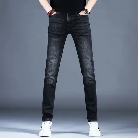 新款男士2023秋冬季厚款牛仔裤男款简约修身美式精致小脚裤子潮牌商品大图