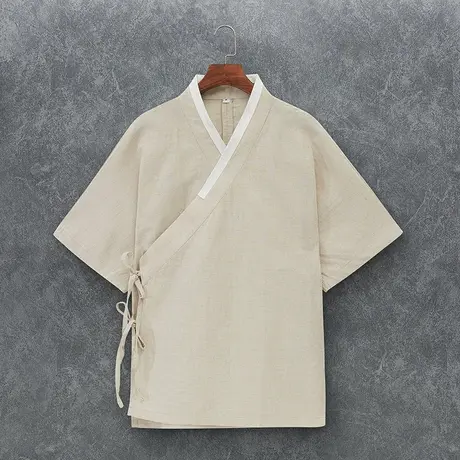 夏季男士衣服棉麻汉服唐装复古风士改良亚麻上衣禅服中式古装茶衣商品大图