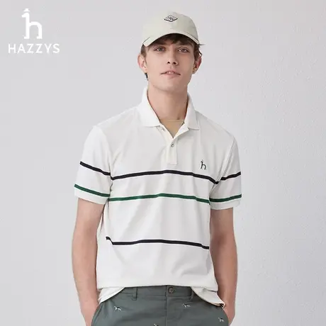 Hazzys哈吉斯男士休闲短袖T恤上衣春夏季潮流通勤条纹撞色POLO衫图片