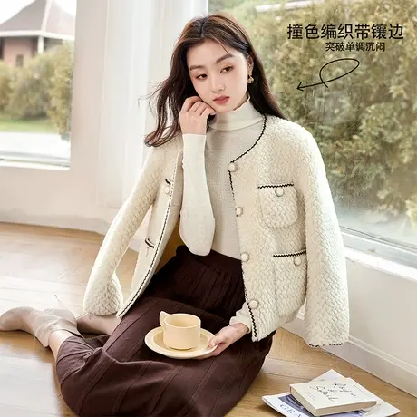 【直播间】香影小香风毛绒外套女短款2023秋冬季新款羊羔毛风商品大图