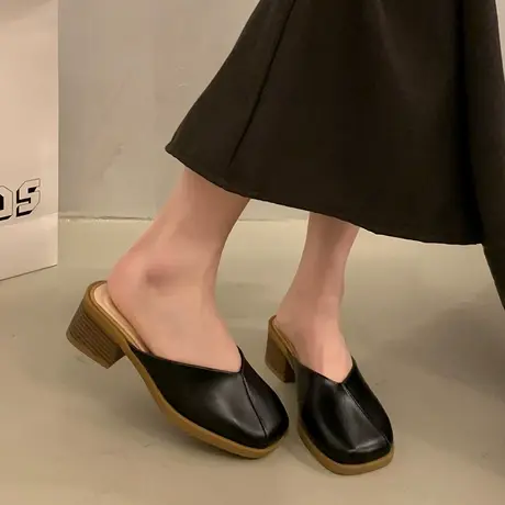 包头半拖鞋女法式粗跟通勤2024春夏季新款配裙子百搭高级感穆勒鞋商品大图