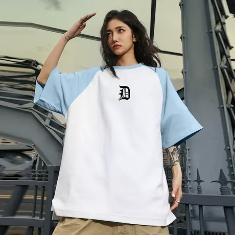 Nuthink美式街头拼接撞色重磅短袖潮牌潮流男华夫格插肩T恤夏季潮商品大图