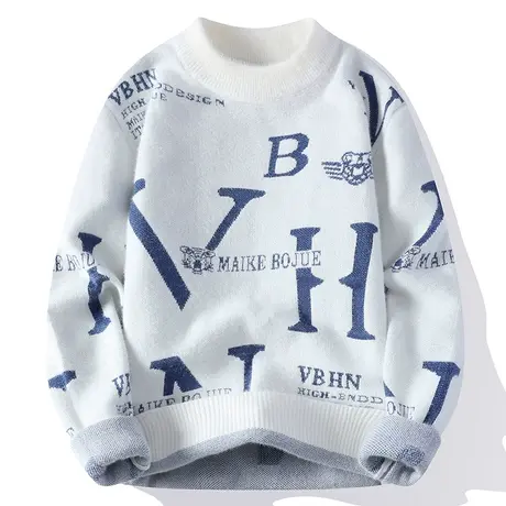 半高领毛衣男生秋冬季2023潮牌休闲内搭针织衫加厚宽松青少年线衣商品大图