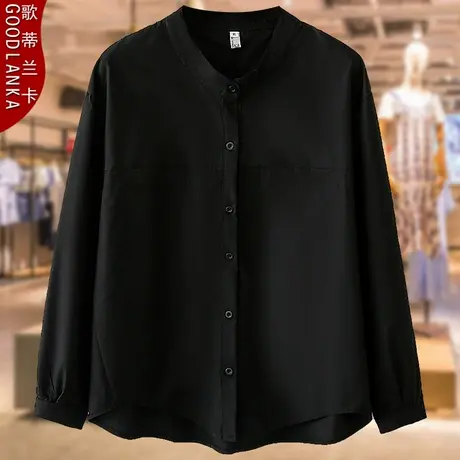 40-50岁中年妈妈春装大码衬衣宽松时尚简约圆领女士长袖衬衫200斤商品大图