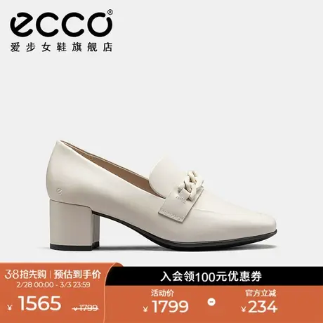 ECCO爱步粗跟高跟鞋女鞋 新款真皮方头气质单鞋乐福鞋 型塑290913图片