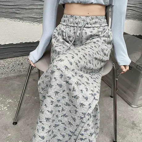 浅色碎花阔腿裤女春夏新款高腰宽松显瘦卫裤民族风窄版直筒休闲裤图片