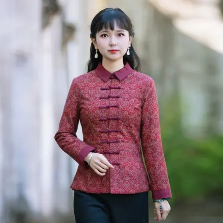筠雅唐装女冬棉袄加厚旗袍棉衣棉服改良盘扣上衣复古茶服中式女装商品大图