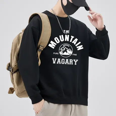 2023年新款男生痞帅黑色长袖卫衣春秋款潮牌印花中性风圆领上衣服商品大图