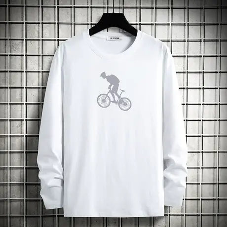 秋季长袖t恤男装2023新款纯棉圆领上衣服宽松内搭打底衫全棉体恤商品大图