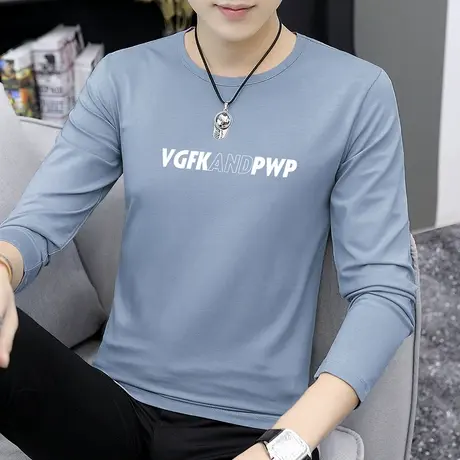 莫代尔长袖t恤男春季薄款内搭印花上衣服潮流修身圆领打底衫体恤商品大图