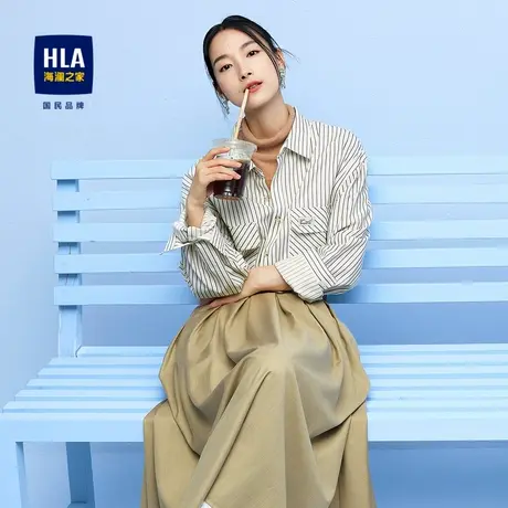 HLA/海澜之家撞色条纹长袖衬衫2023秋季新款翻领色织外套款衬衣男商品大图