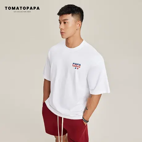 TOMATOPAPA短袖圆领T恤高街潮流印花半袖简约男上衣百搭柔软体恤商品大图