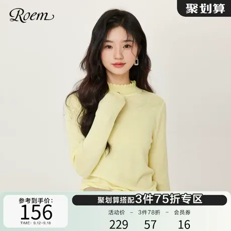 Roem春秋 新品商场同款纯色简约休闲百搭半高领套头毛针织衫女图片