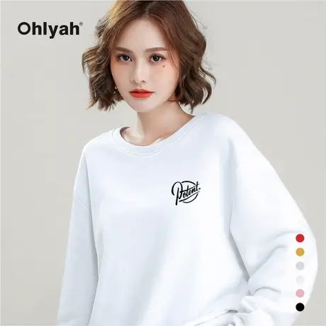 Ohlyah品牌 oversize卫衣女宽松休闲运动纯棉慵懒风上衣圆领学生商品大图