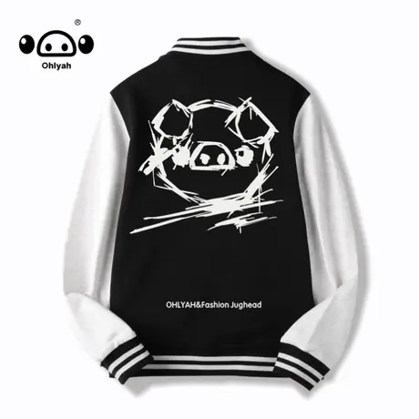 黑白ins拼色夹克外套女潮春秋款纯棉棒球服diy团队工作服装印logo商品大图