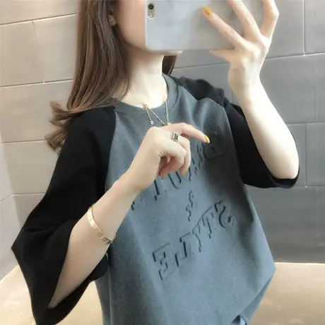 立体字母短袖t恤女夏装宽松港风2023简约上衣服韩版学生体恤ins潮图片