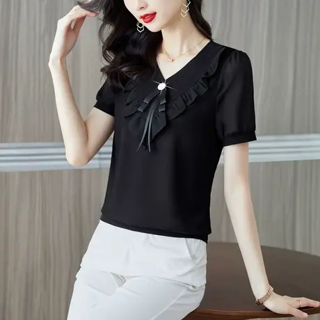 黑色短袖t恤女夏季2023新款针织短款上衣设计感小众别致漂亮小衫图片