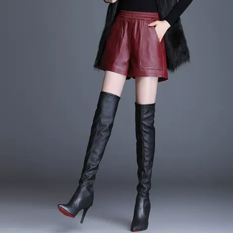 时尚宽松阔腿皮短裤女2023春秋新款高腰显瘦a字型短裤外穿靴裤潮图片