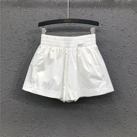 欧洲站白色休闲洗水牛仔短裤女春夏新款百搭宽松显瘦松紧腰阔腿裤商品大图