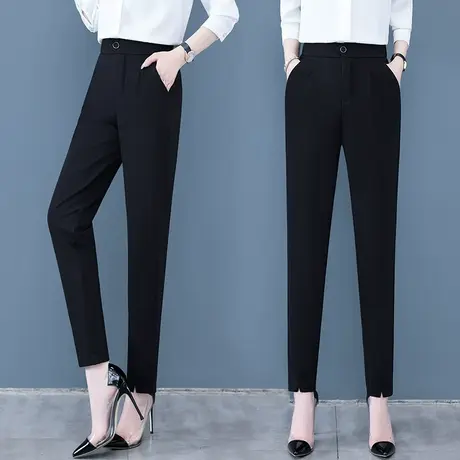 黑色西装裤女春秋新款2023职业小脚休闲西裤子百搭高腰开叉哈伦裤商品大图