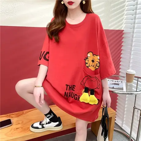 设计感小众口袋短袖t恤女夏季韩版宽松大码女装中长款上衣服ins潮商品大图