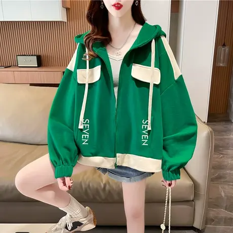 早春卫衣女春秋季韩版宽松大码设计感小众薄款小个子撞色开衫外套商品大图