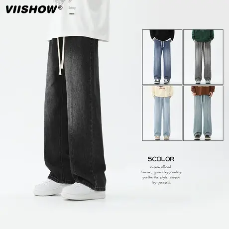 VIISHOW美式牛仔裤男渐变复古高街宽松休闲直筒裤子简约高街长裤商品大图