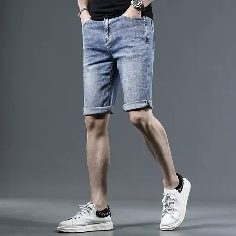 五分牛仔裤男2023夏季新款蓝色潮牌弹力男士时尚短裤薄款男士中裤图片