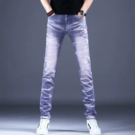 个性时尚紫色牛仔裤男款秋款薄款裤子男2023网红爆款美式修身小脚图片