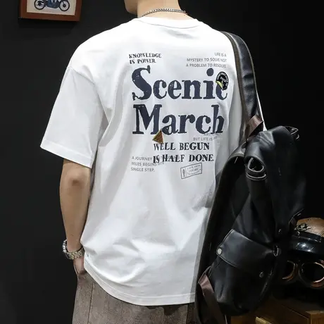 白色透气短袖t恤男士潮牌大码夏季2023新款衣服男款纯棉男装体恤商品大图