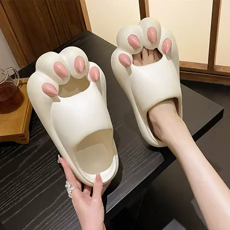 夏季拖鞋女网红ins潮可爱猫爪厚底踩屎感室内家居可外穿包头凉拖商品大图