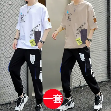 青少年夏季休闲运动套装男高中初中学生男孩薄款潮流帅气大童夏装图片