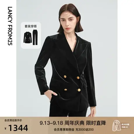 朗姿丝绒黑色职业修身显瘦通勤气质高级感西服外套女秋季新款西装图片