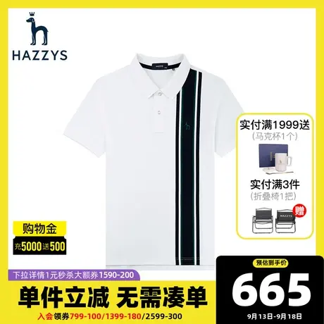 Hazzys哈吉斯夏季男士短袖翻领polo衫宽松半袖运动T恤衫男潮流商品大图