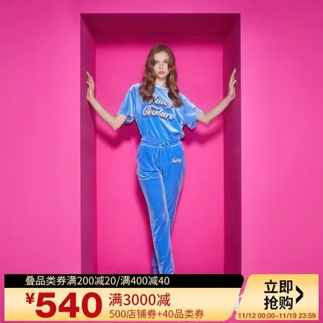 Juicy Couture橘滋23新款复古珠片绣丝绒短袖女T恤商品大图