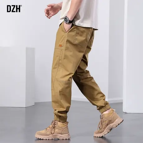 男士美式束脚工装裤男春夏耐磨卡其色高街裤子2023新款修身休闲裤商品大图